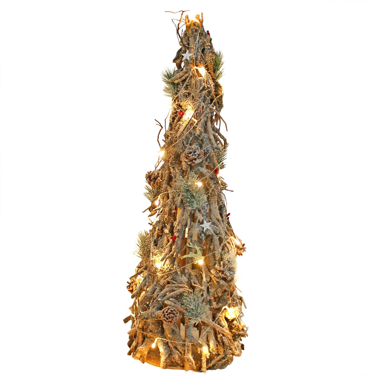 100cm Frosted Wooden Christmas Twig Tree with Lights