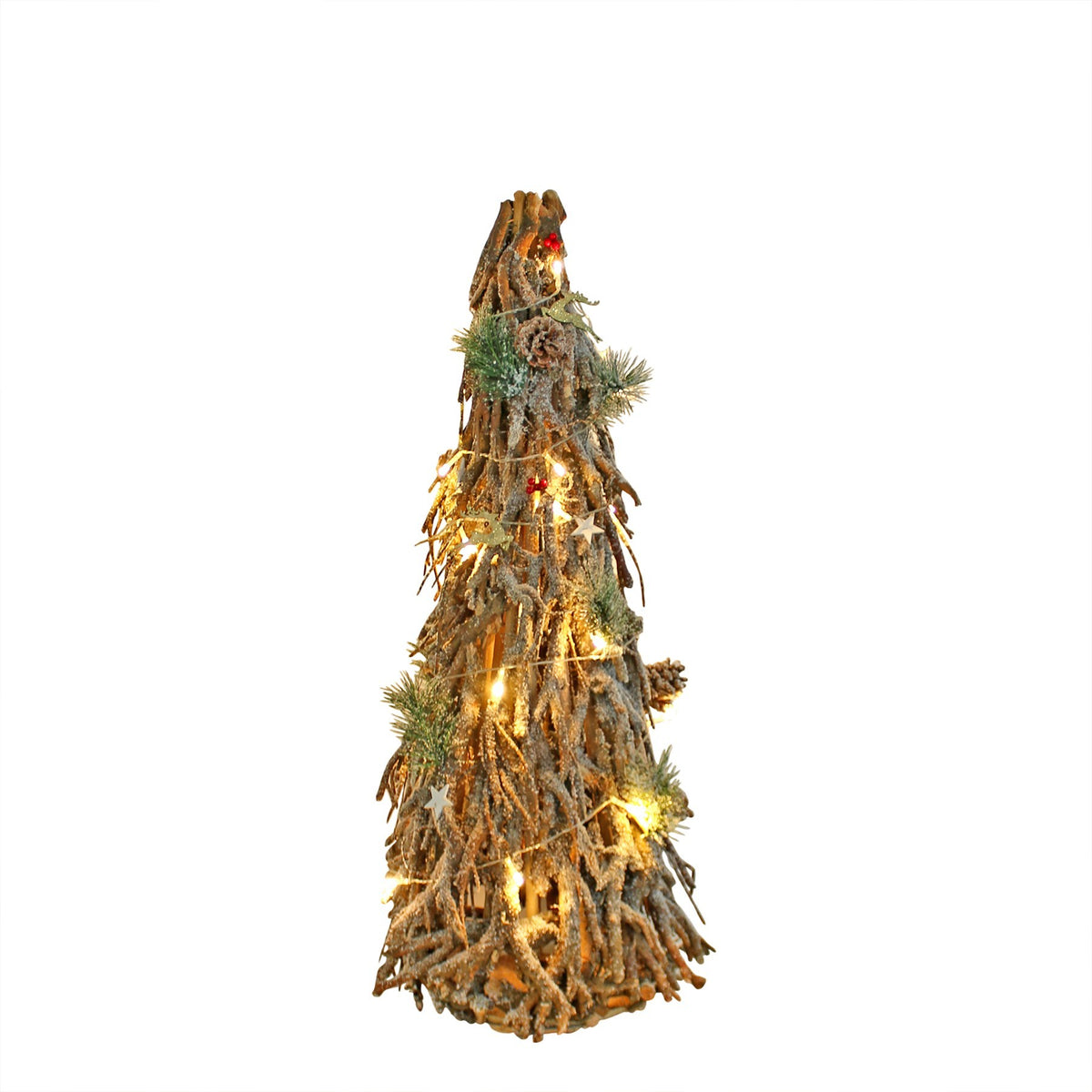 84cm Frosted Wooden Christmas Twig Tree with Lights