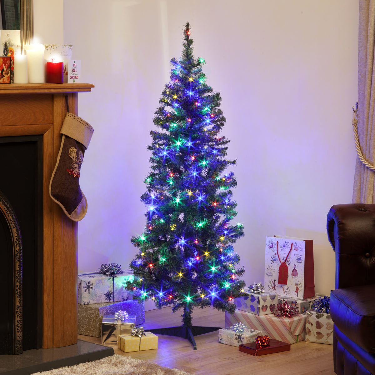 Pre-lit Deluxe Green Christmas Tree with Multi-Coloured Lights