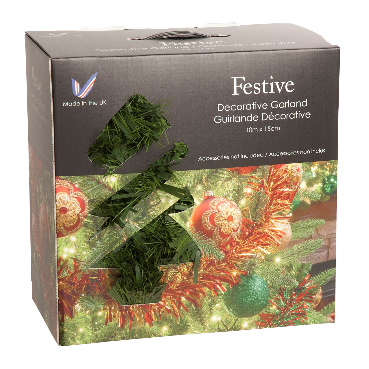 10m x 15cm Plain Decorative Green Tinsel Garland