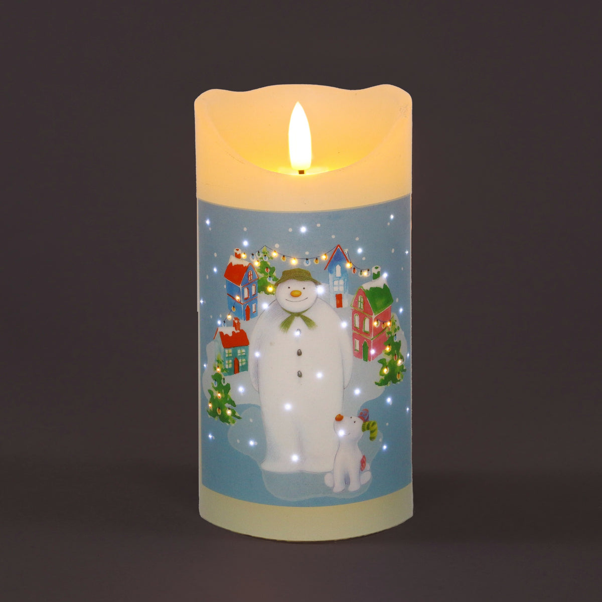 Battery Operated 15cm Snowman & Snowdog Village Scene Candle Christmas Decoration