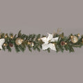 Battery Operated 180cm White Poinsettia Garland w/25 LEDs w/Timer Christmas Garland