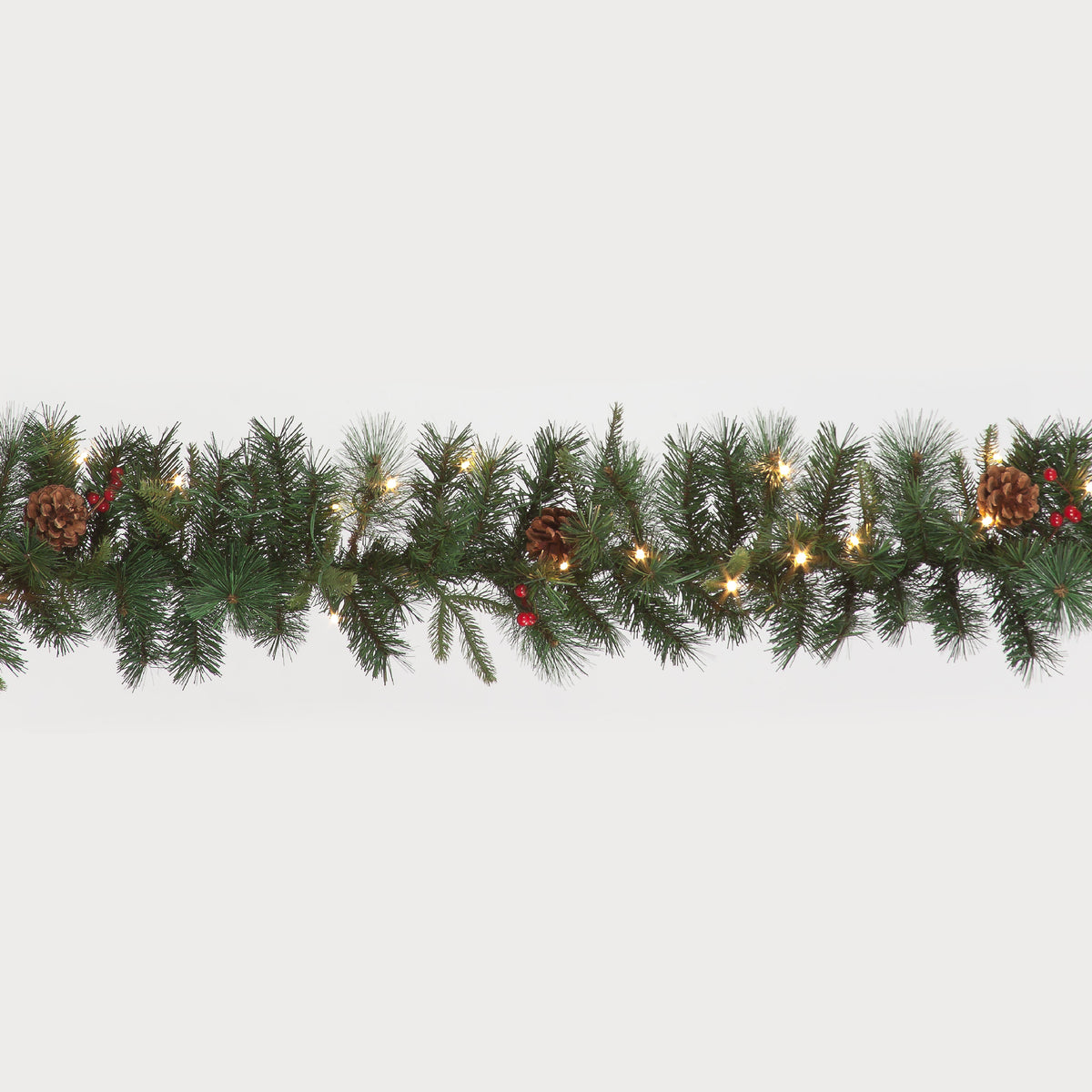 Battery Operated Pre-Lit Cranberry Pine 275cm Garland w/50 Warm White LEDs Christmas Garland