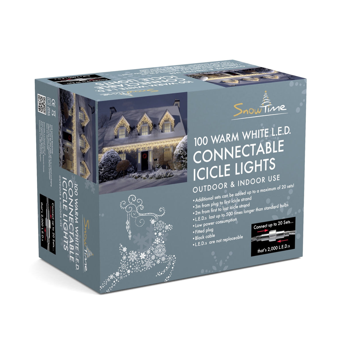 100 Static Connectable Outdoor & Indoor LED Christmas Icicle Lights