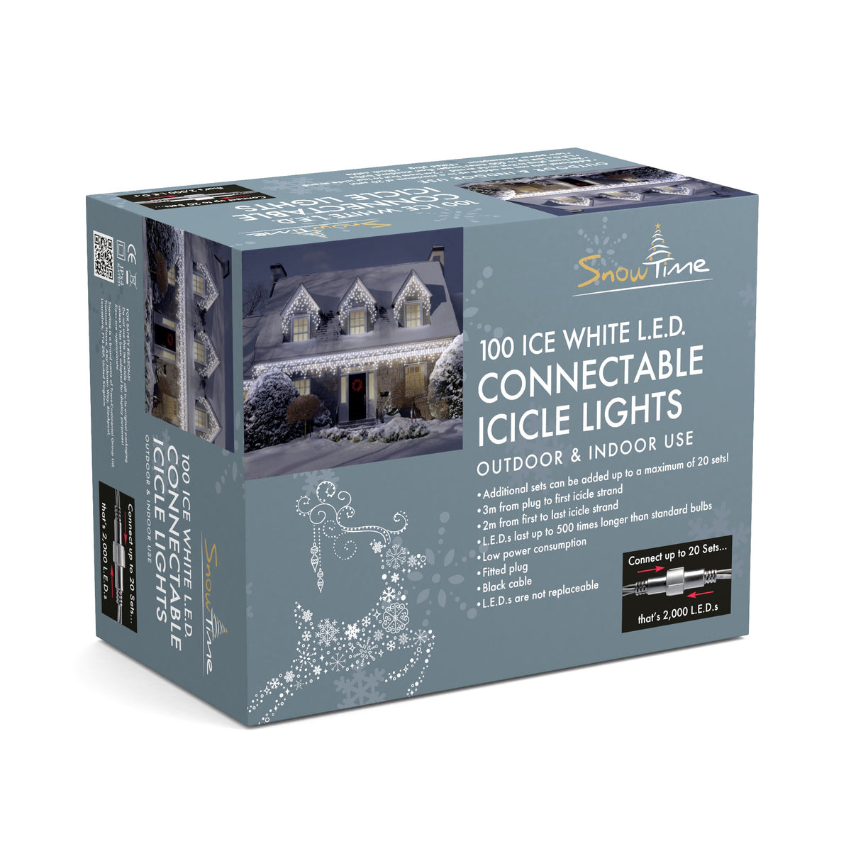 100 Static Connectable Outdoor & Indoor LED Christmas Icicle Lights