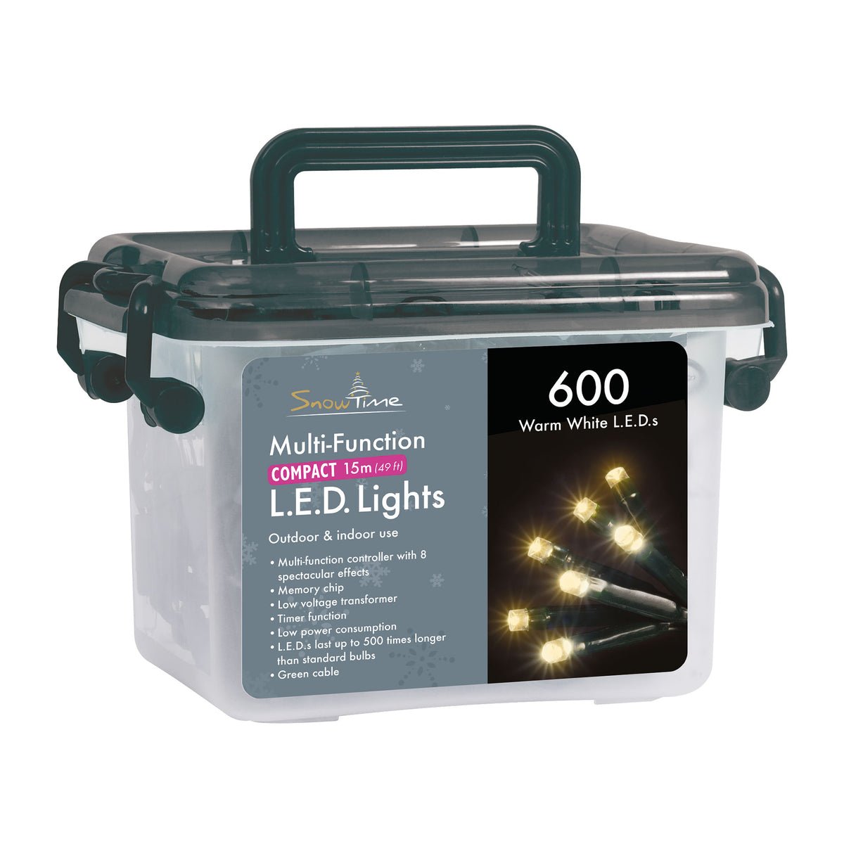 600 LED Compact Lights with Timer - Warm White