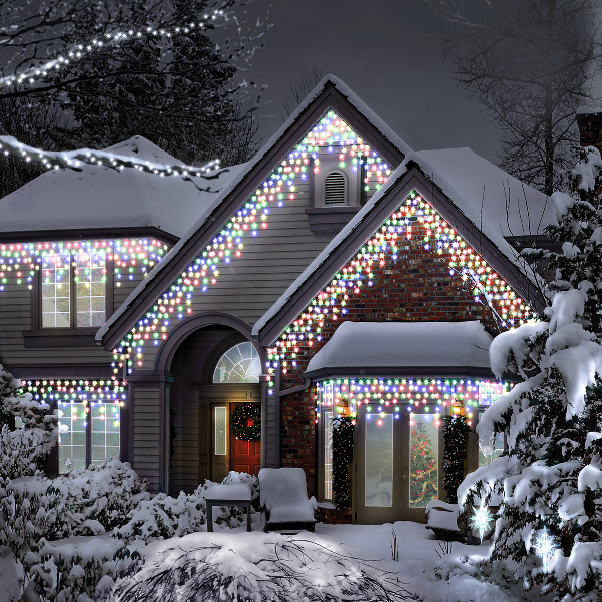 200 Multi-Coloured LED Icicle Chaser Lights With Timer