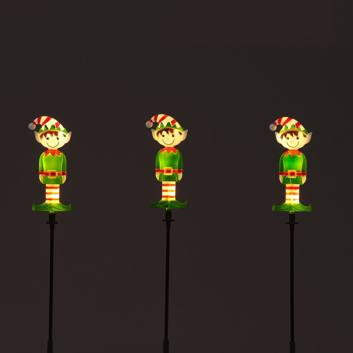 Battery Operated Set of 3 56cm Elf Garden Stakes Christmas Lights