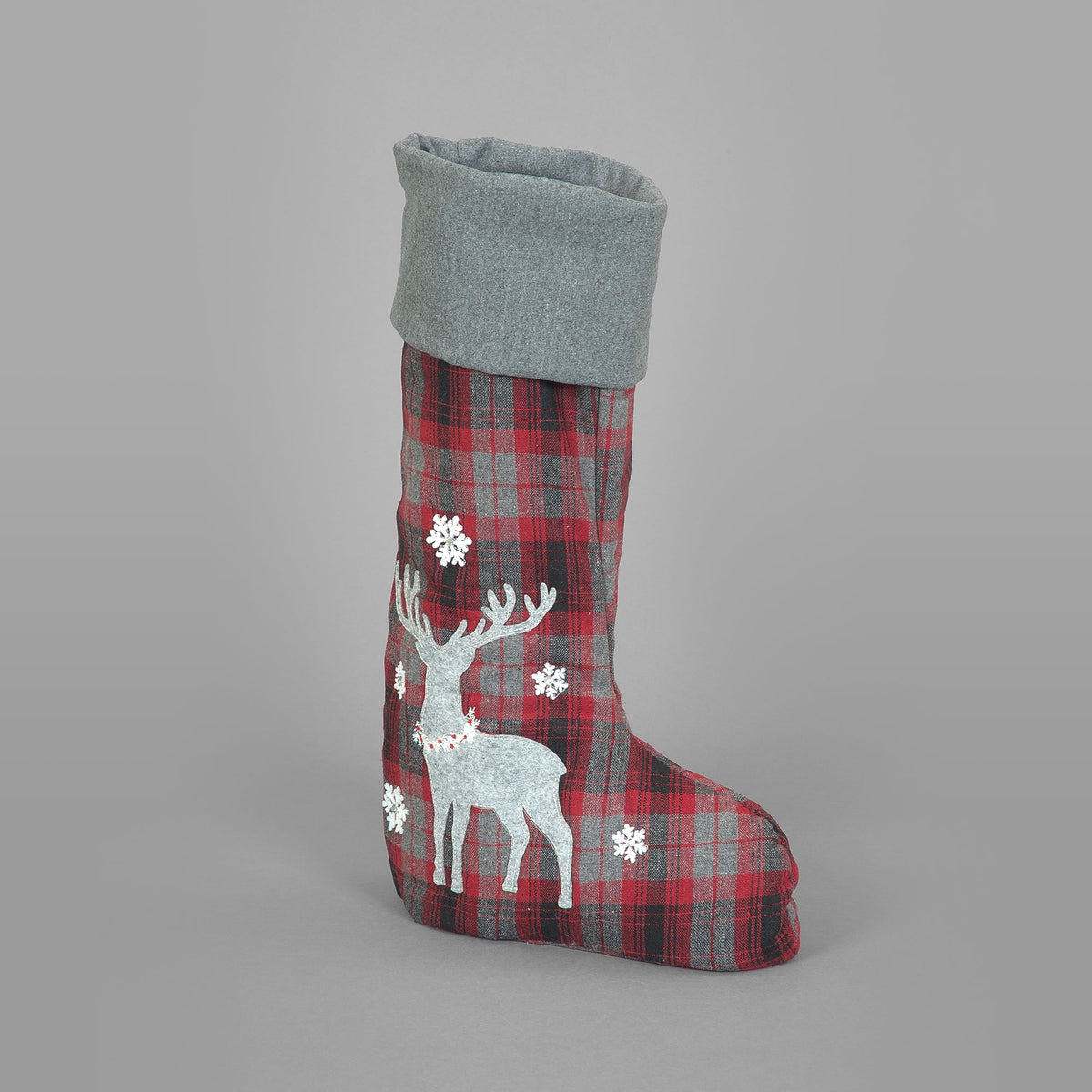 60cm Free Standing Christmas Stock with Deer in the Woods & Snowflake design