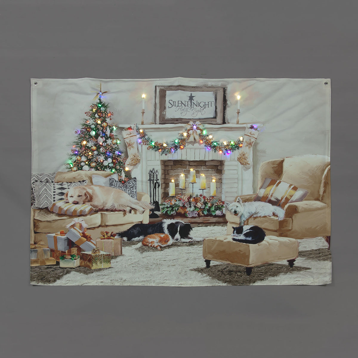 "Silent Night" LED Christmas Tapestry with Pets - 145x100cm