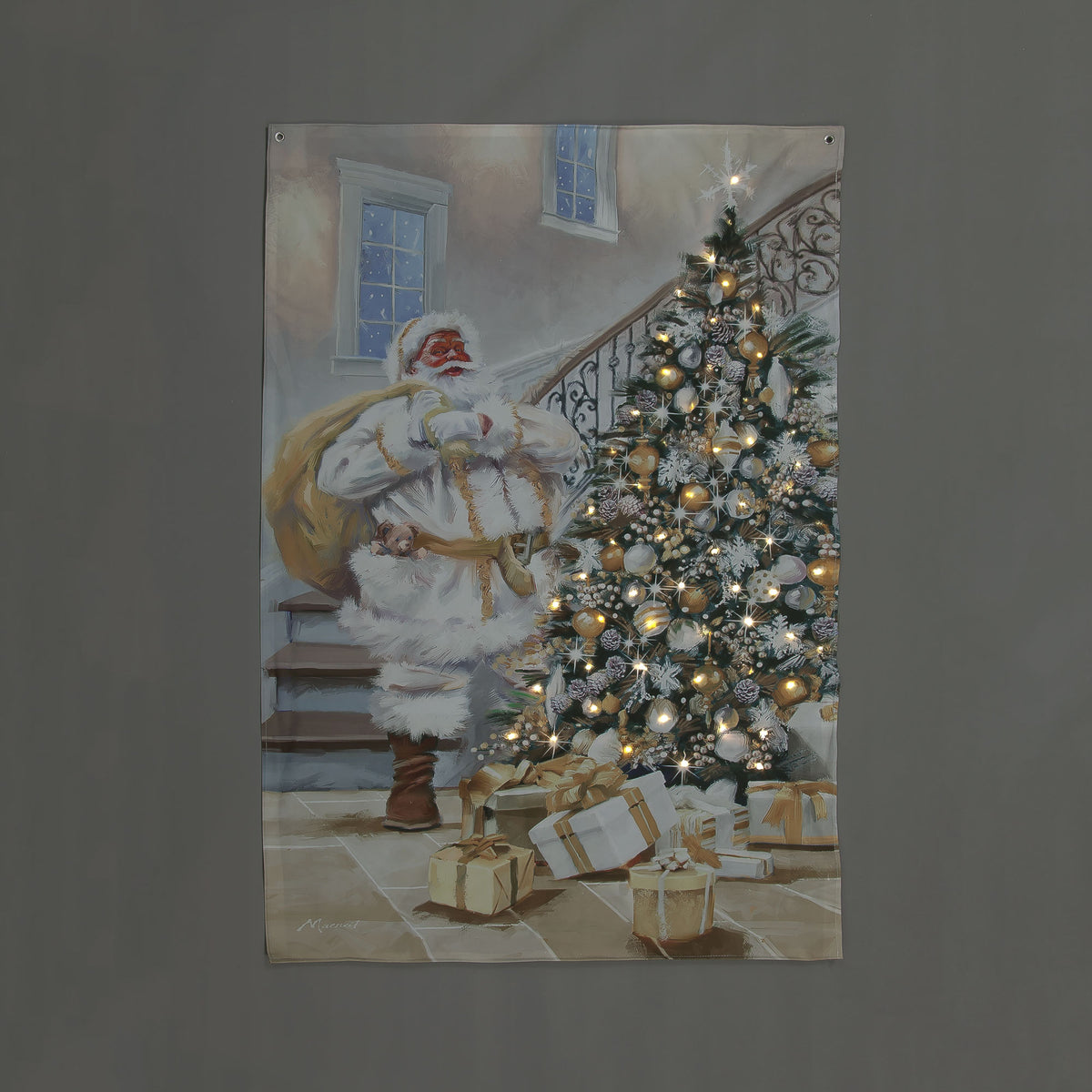 Luminous Gold Santa LED Tapestry - 100x145cm