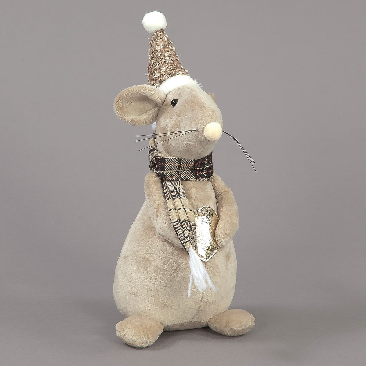 32cm Plush Mouse w/Hat & Heart  Christmas Decoration