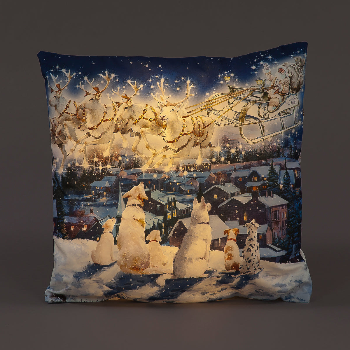 LED Cushion - Dogs Watching Santa - 40x40cm