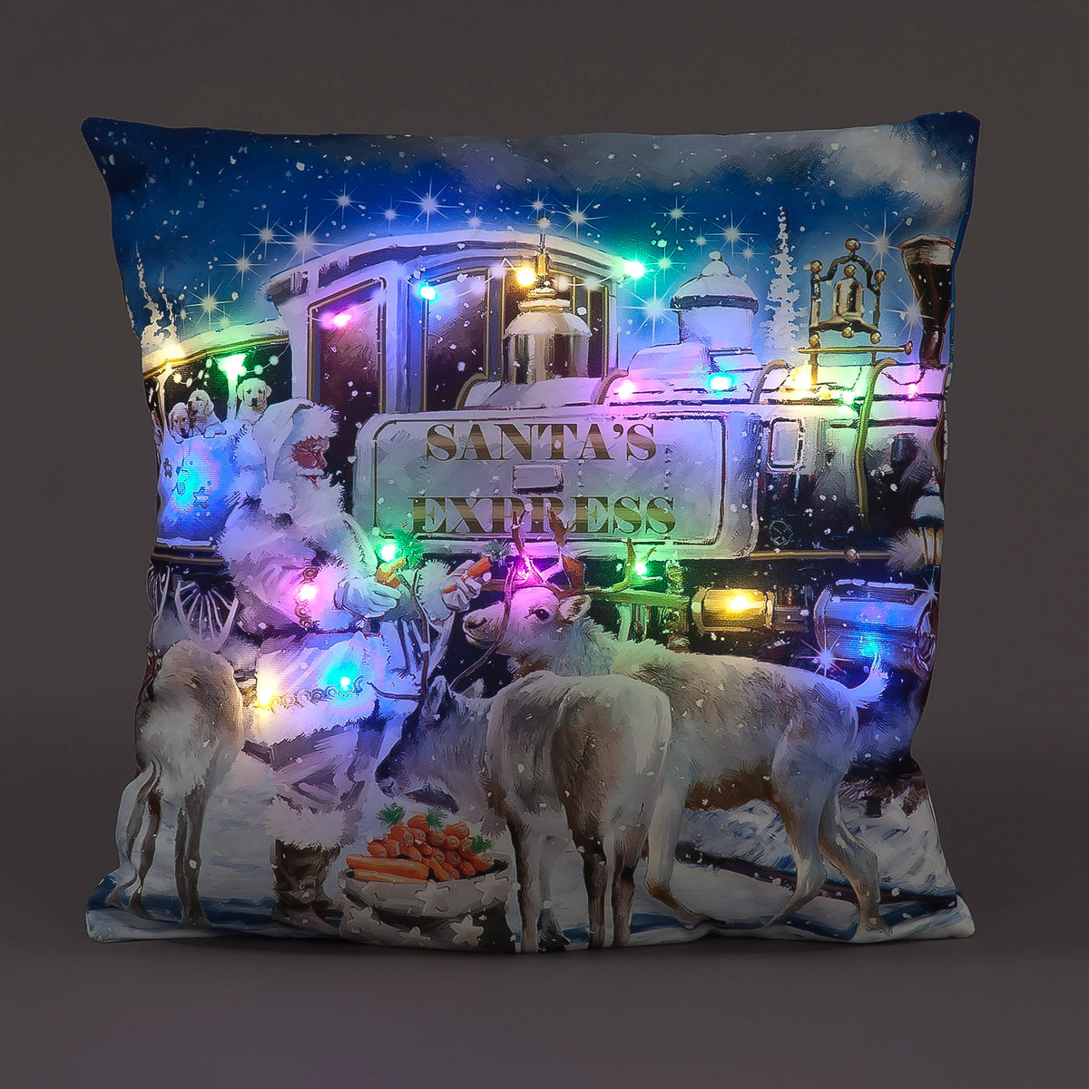 Richard Macneil Light up 40cm Cushion Santa Express White Christmas Decoration