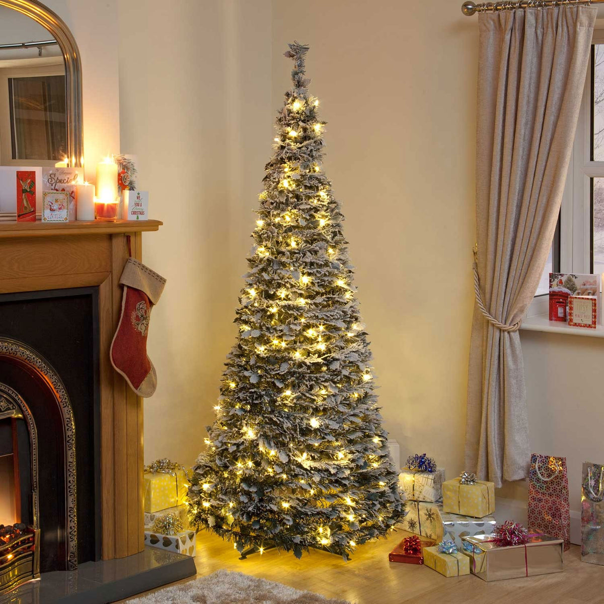 Pre-Lit Flock Holly Pop-Up Christmas Tree (5ft/6ft)