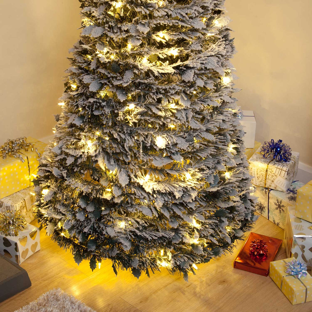 Pre-Lit Flock Holly Pop-Up Christmas Tree (5ft/6ft)