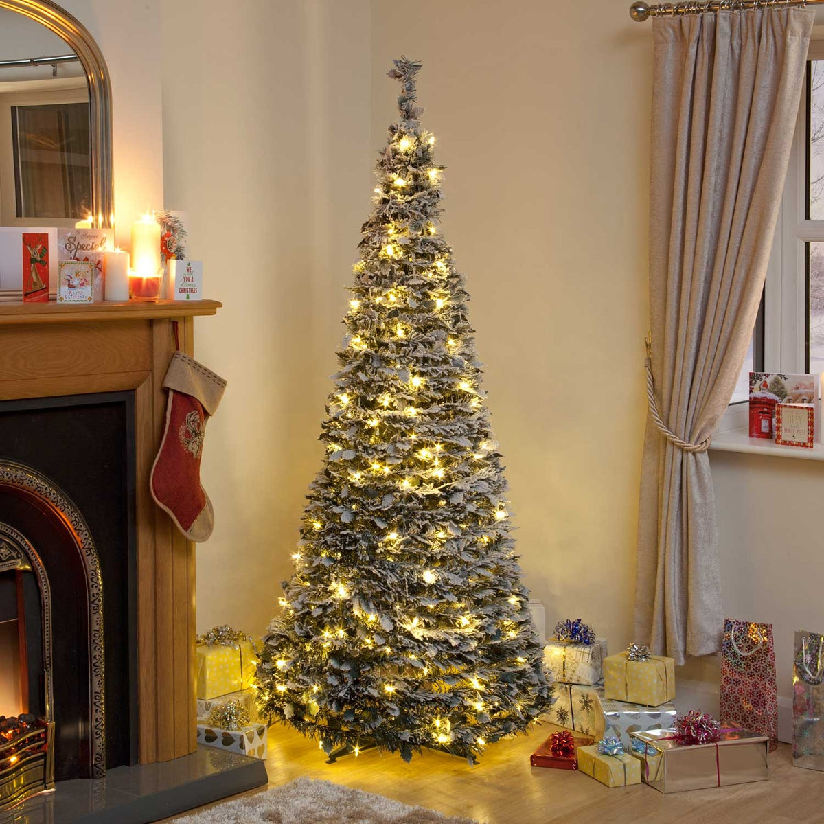 Pre-Lit Flock Holly Pop-Up Christmas Tree (5ft/6ft)
