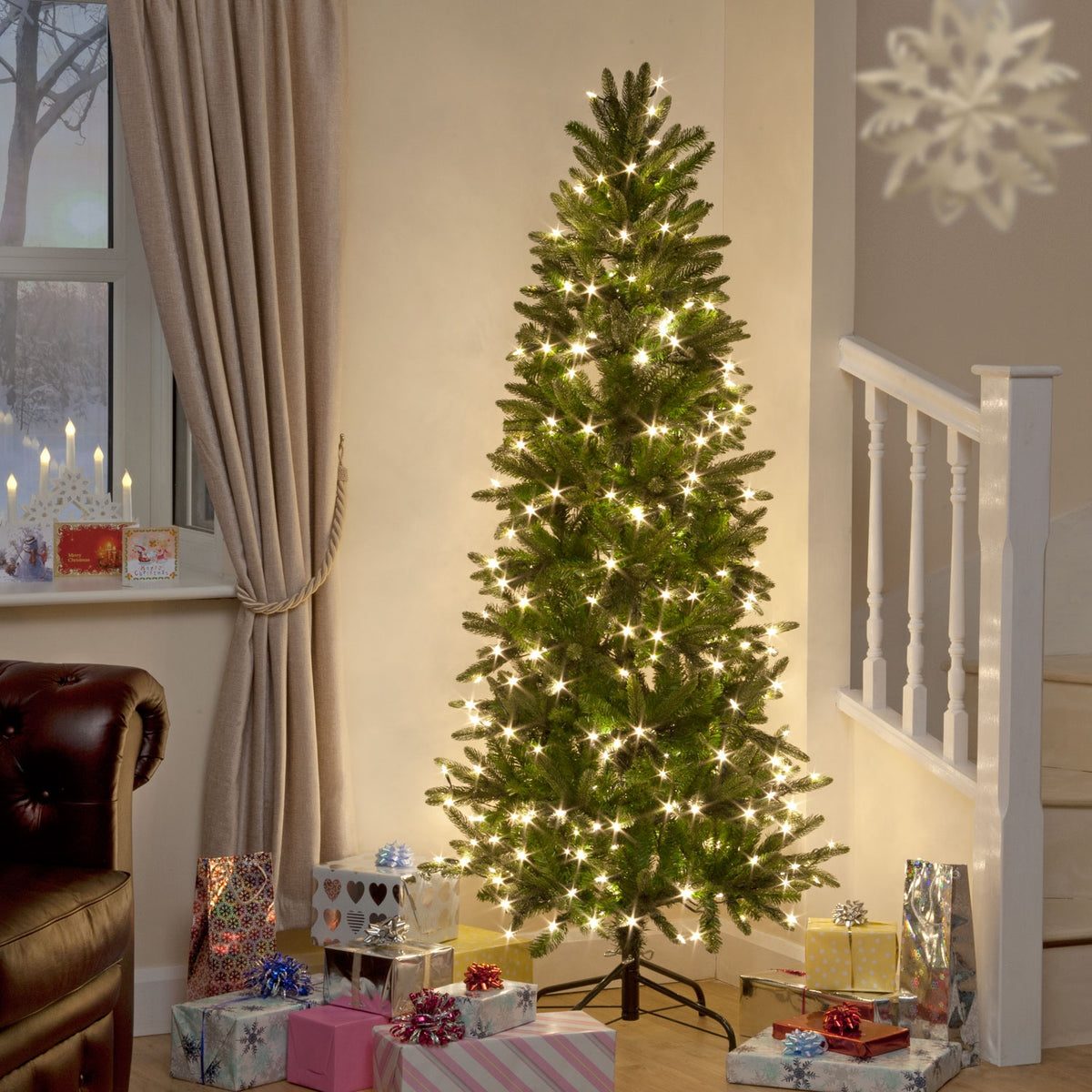 Aspen Pine Luxury Pre-Lit PE Slim Hinged Christmas Tree