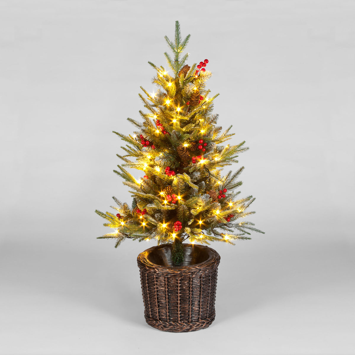 120cm Pre-Lit Ontario Porch PE Tree With 100 LEDs With Basket