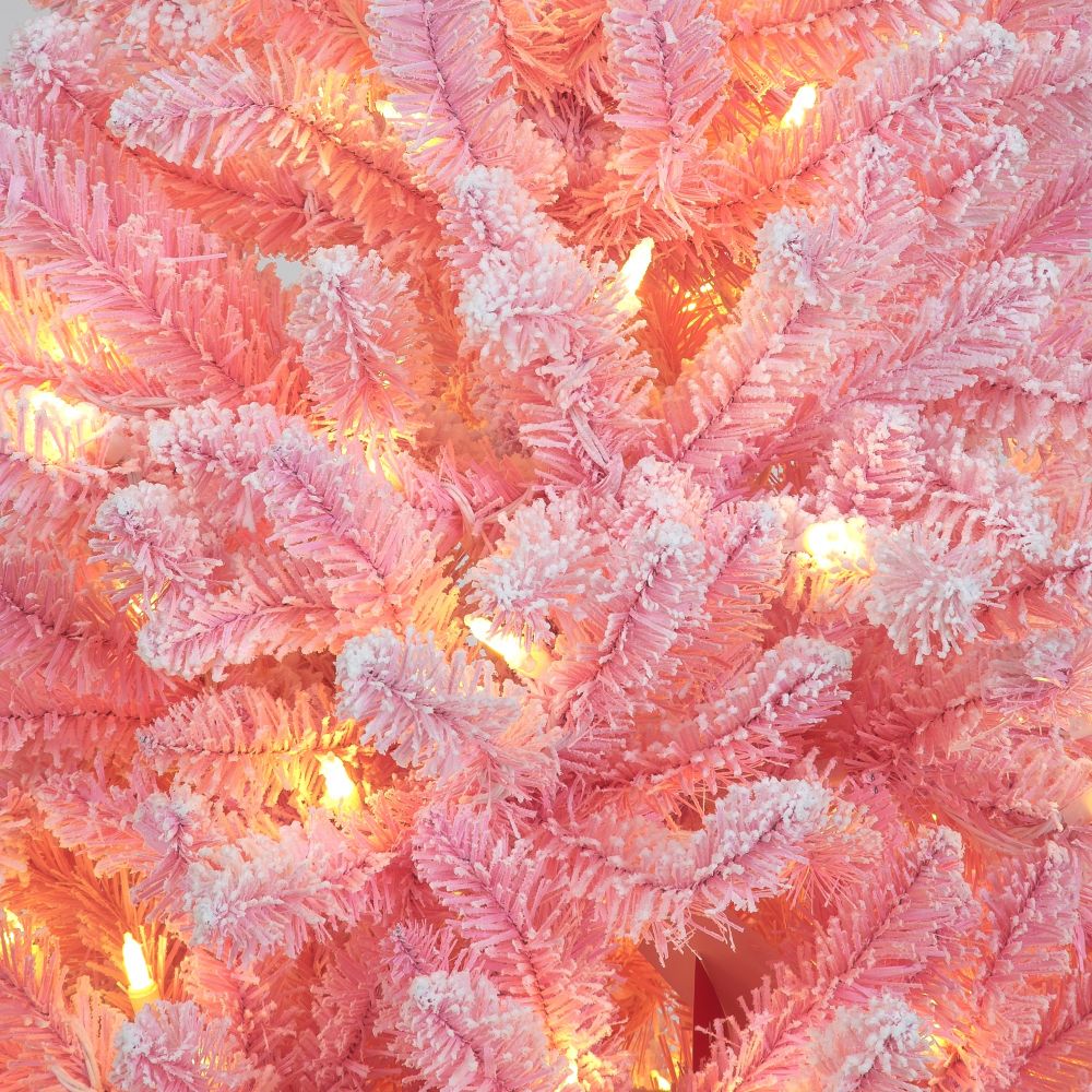 Pre-Lit Pink Flocked Hinged Christmas Tree