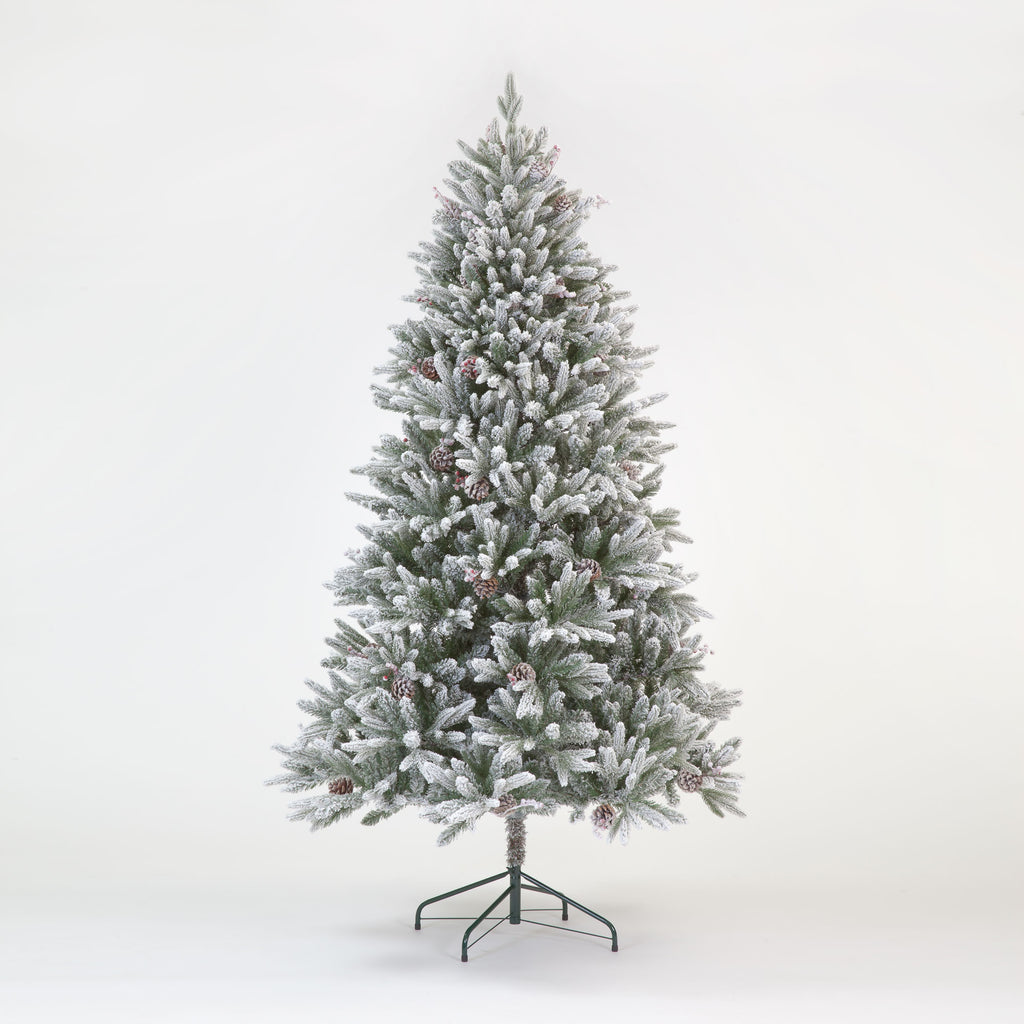 210cm Haruchan Frosted Green Artificial Christmas Tree with Pinecones & Berries – 1329 Realistic Tips