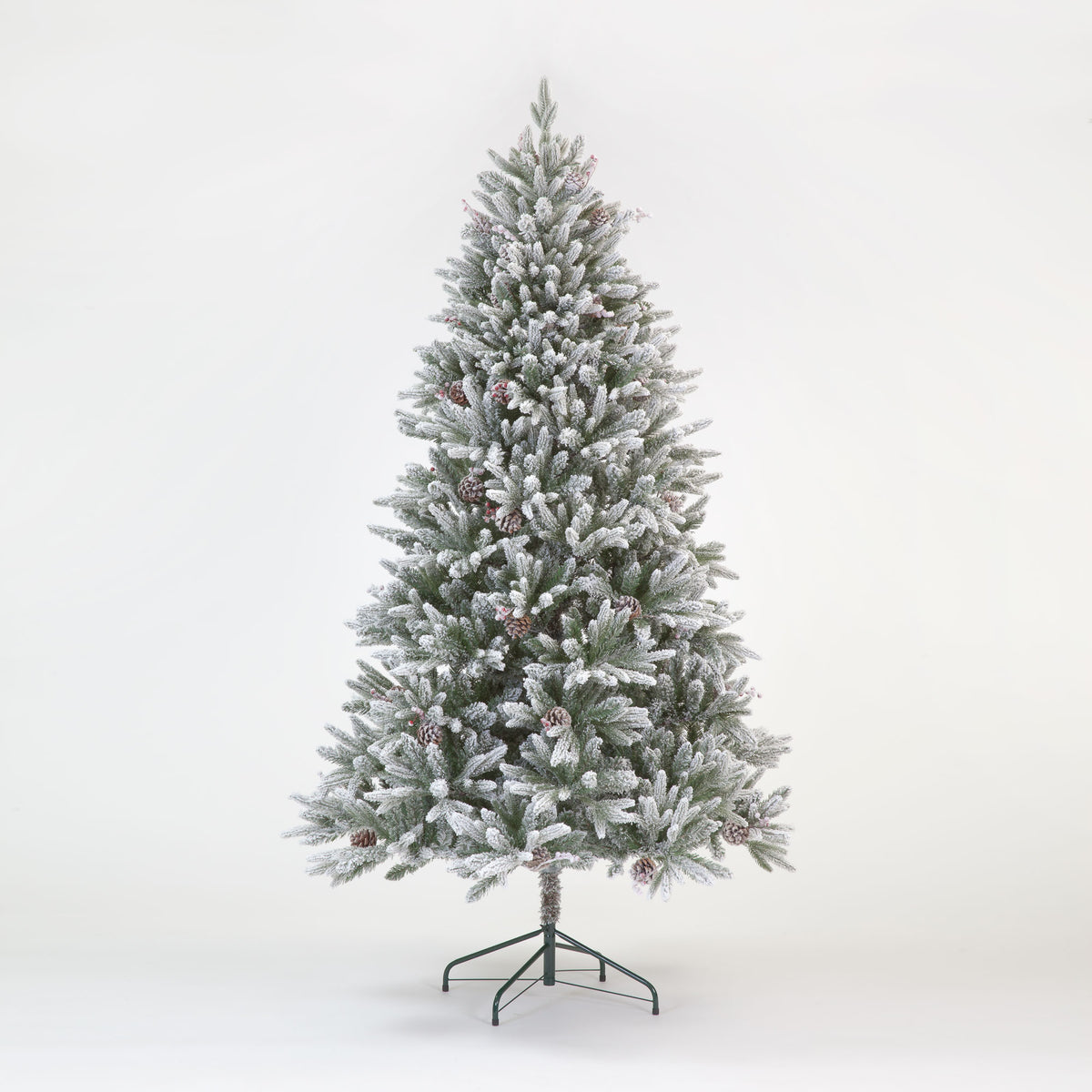 210cm Haruchan Frosted Green Artificial Christmas Tree with Pinecones & Berries – 1329 Realistic Tips