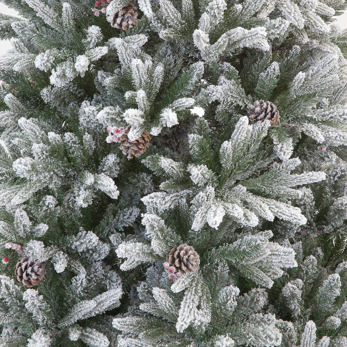 210cm Haruchan Frosted Green Artificial Christmas Tree with Pinecones & Berries – 1329 Realistic Tips