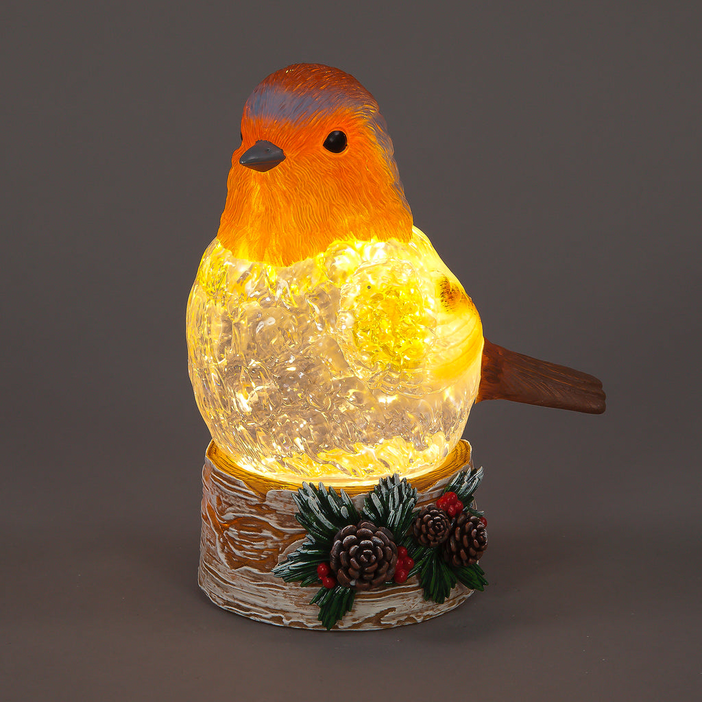 18cm Water Robin Snow Globe - LED Illuminated Holiday Gift