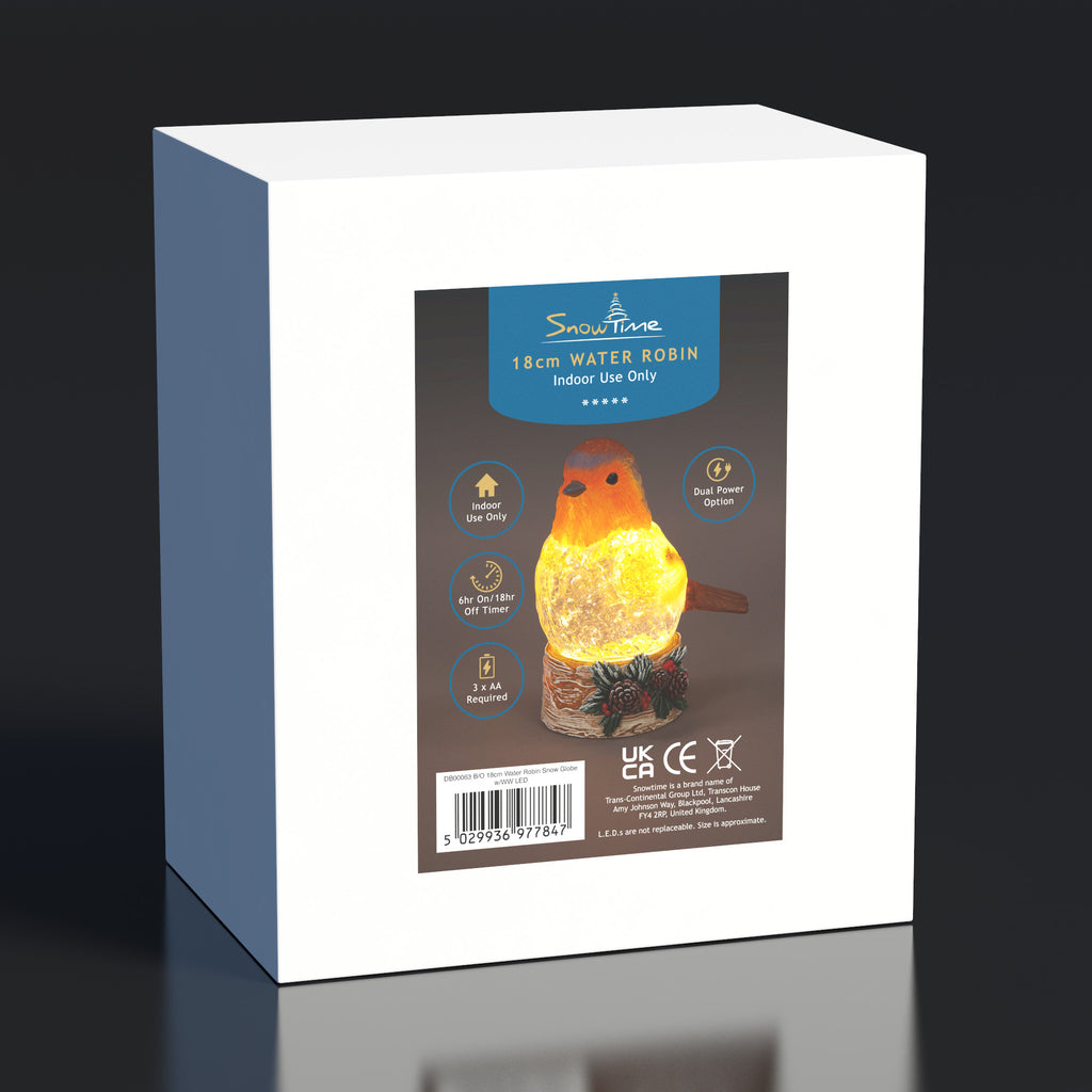18cm Water Robin Snow Globe - LED Illuminated Holiday Gift