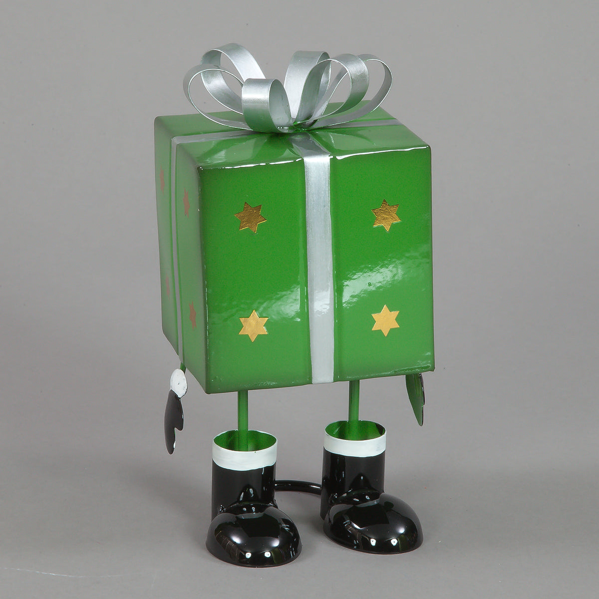 21cm Green Metal Present with Star Accents