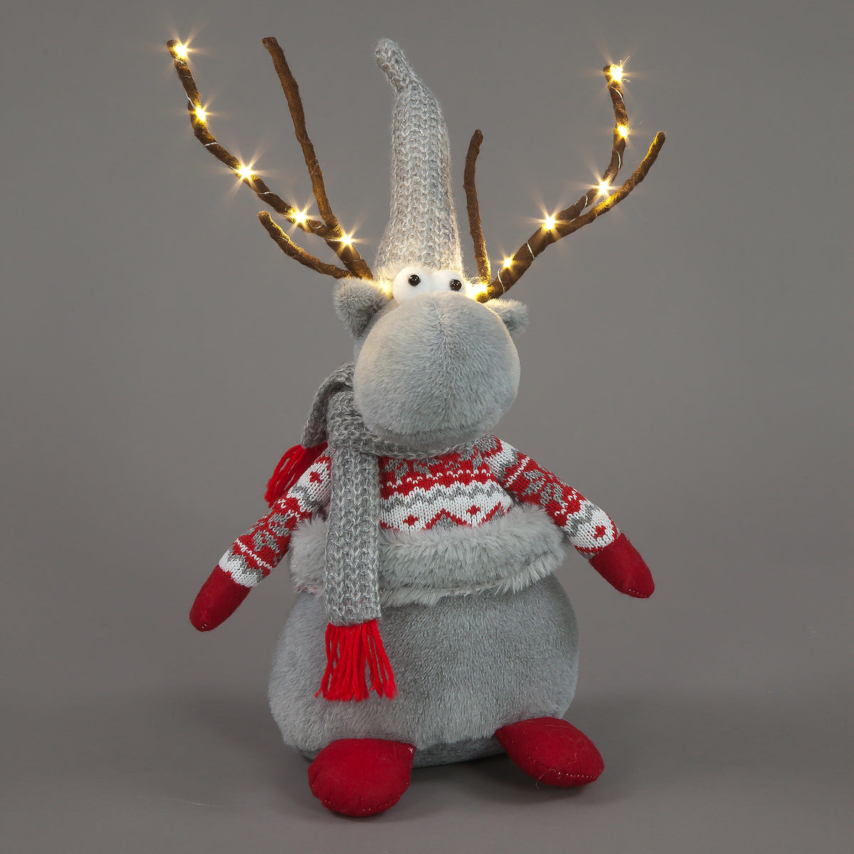 Red & Grey Reindeer Antlers - 42cm Lit Decor