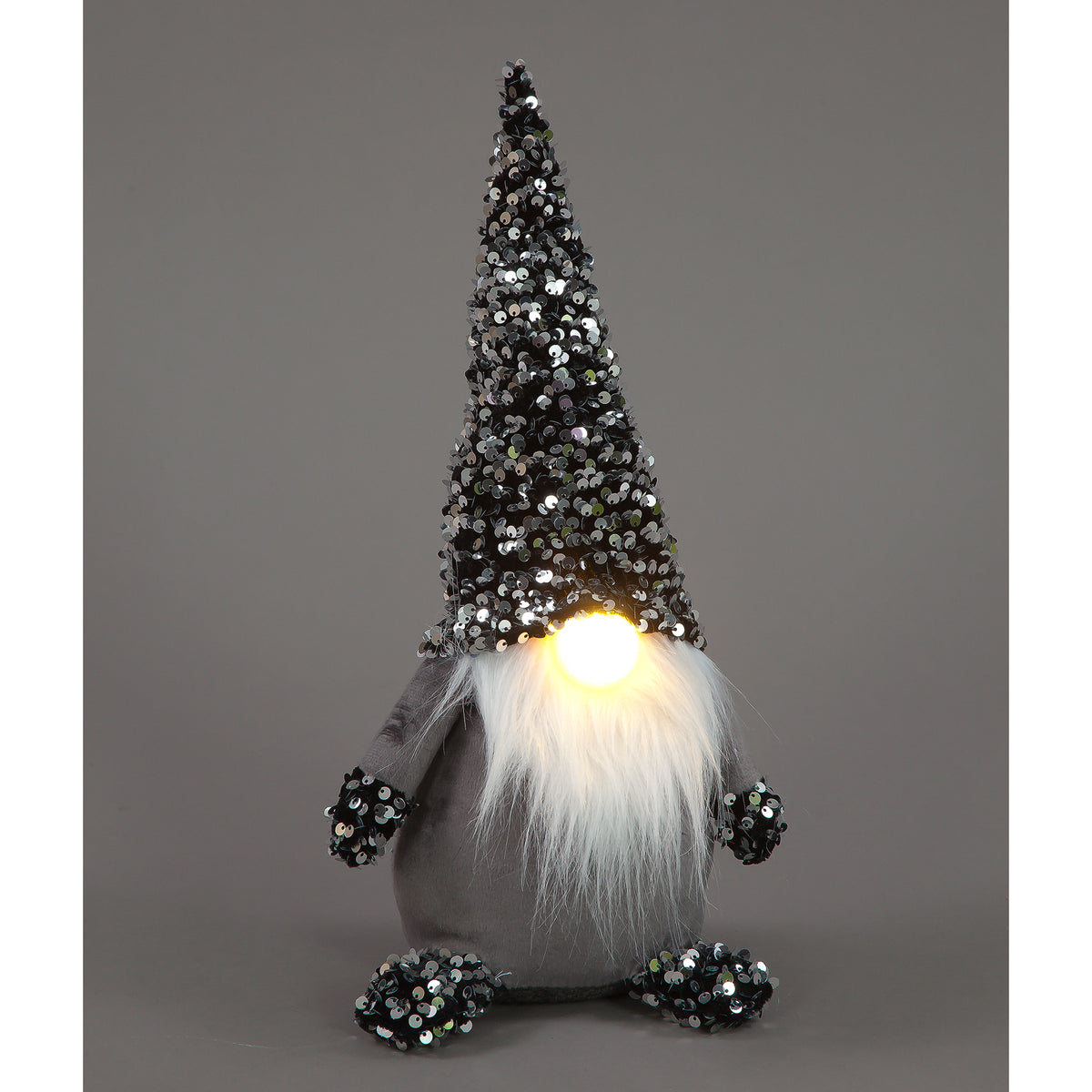 37cm Black & Grey Sequin Santa with LED Nose