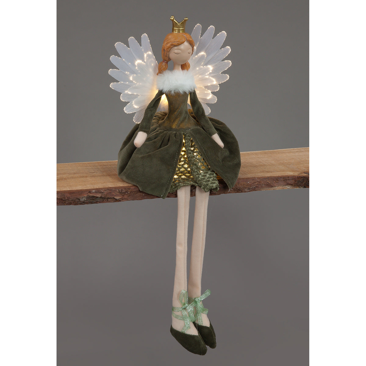 53cm Green Sitting Angel with Feather Wings