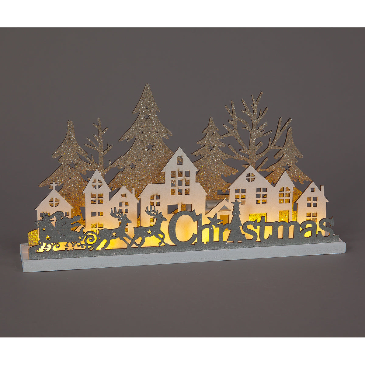 16cm Wooden Village Scene with Sleigh Decoration