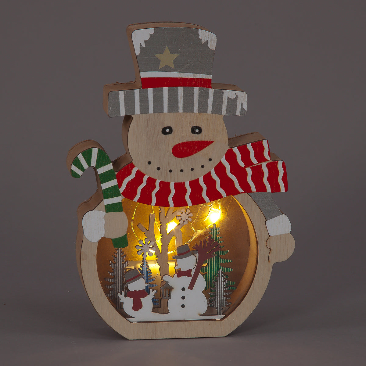20cm Wooden Snowman Scene Decoration