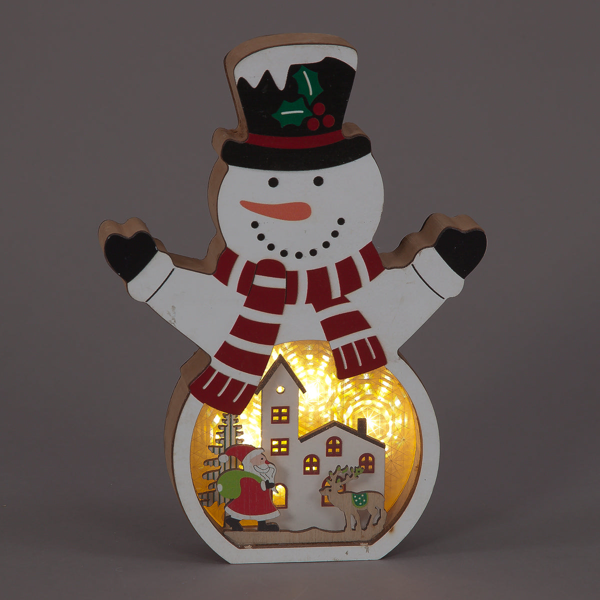 20cm White Wooden Snowman Scene Ornament