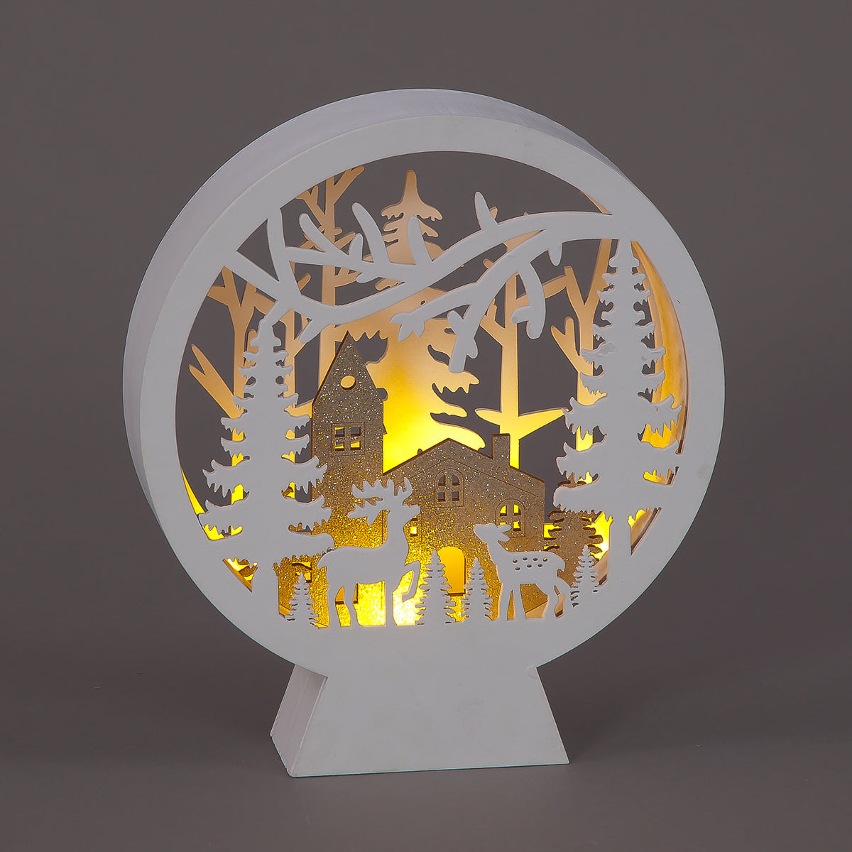 21cm Wooden Winter Church Scene Decoration