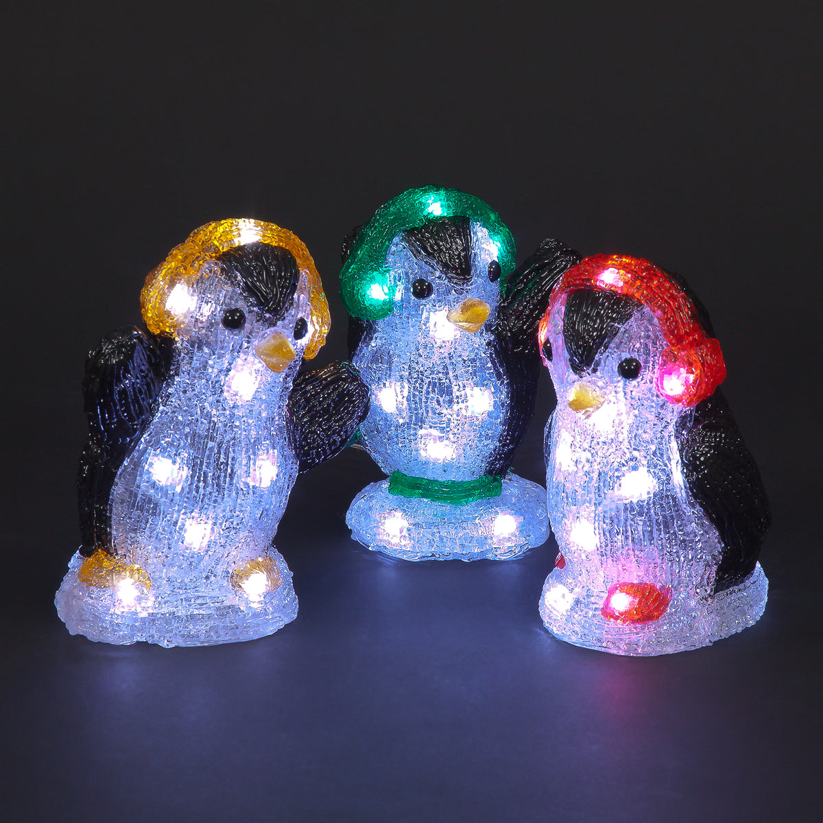 Set of 3 Acrylic Penguins with 30 White LEDs