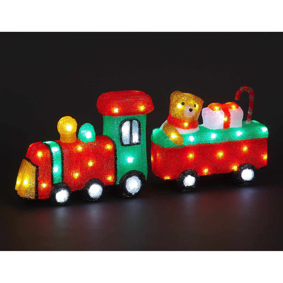Acrylic Train with Bear and 80 White LEDs
