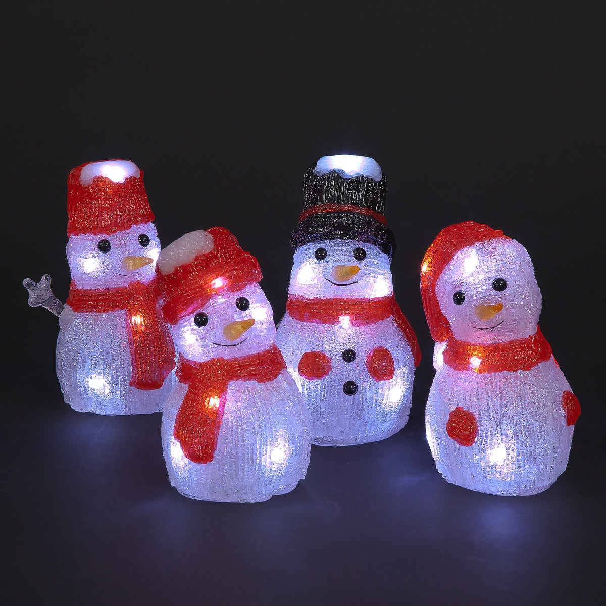 Set of 4 Snowmen with Red Scarves & 40 White LEDs