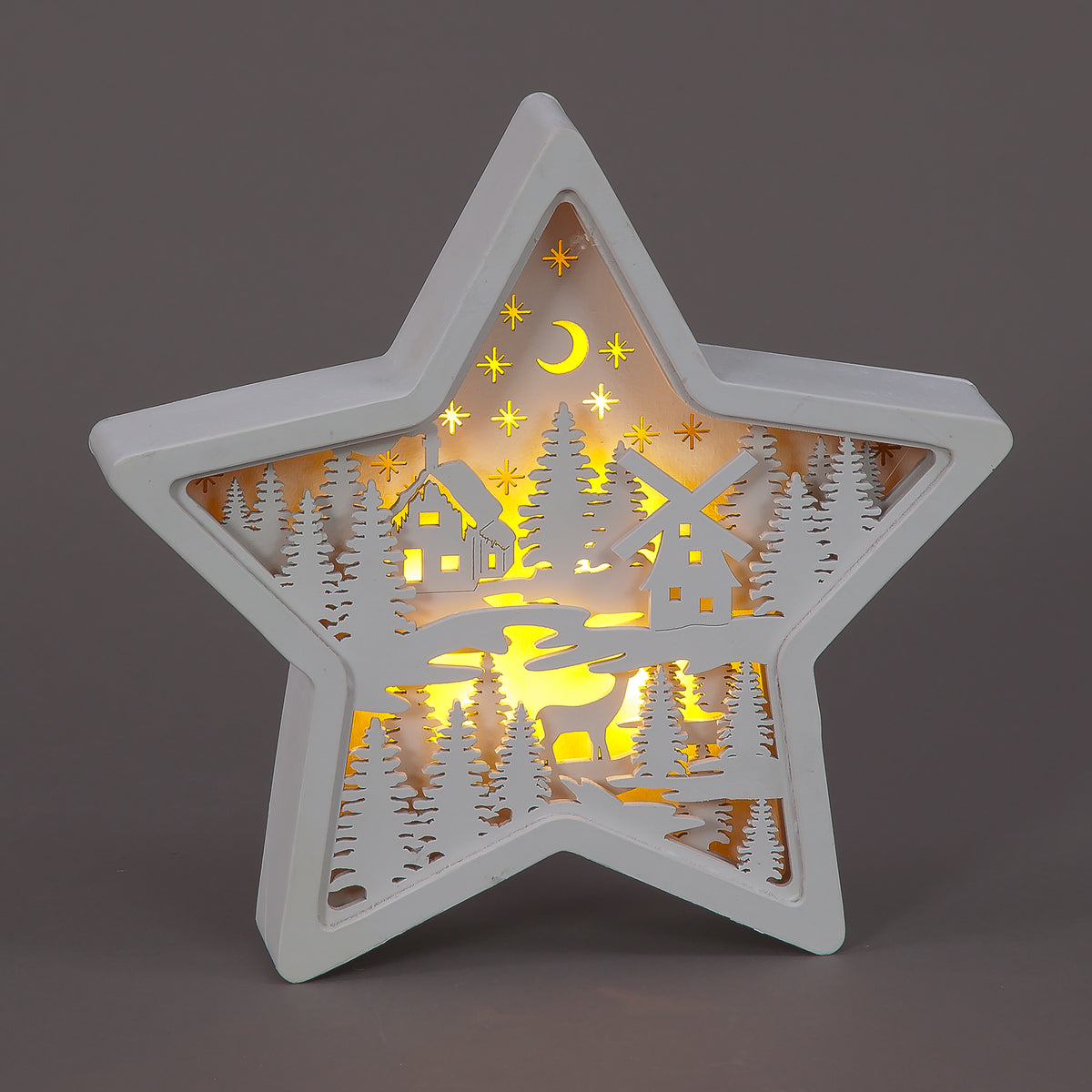 23cm Wooden Star Village Scene Ornament