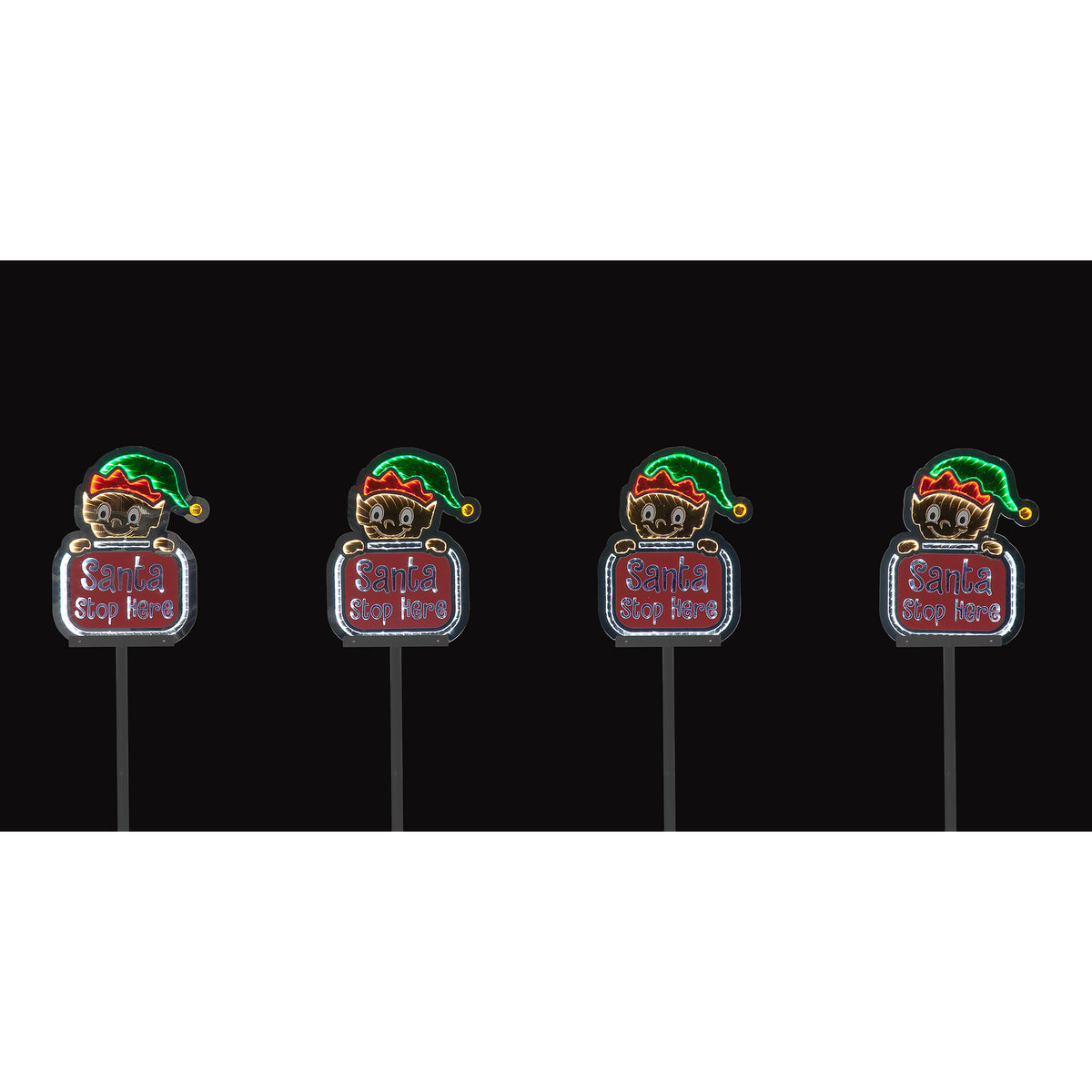 40cm Infinity Elf Santa Stop Here Stakes - Set of 4