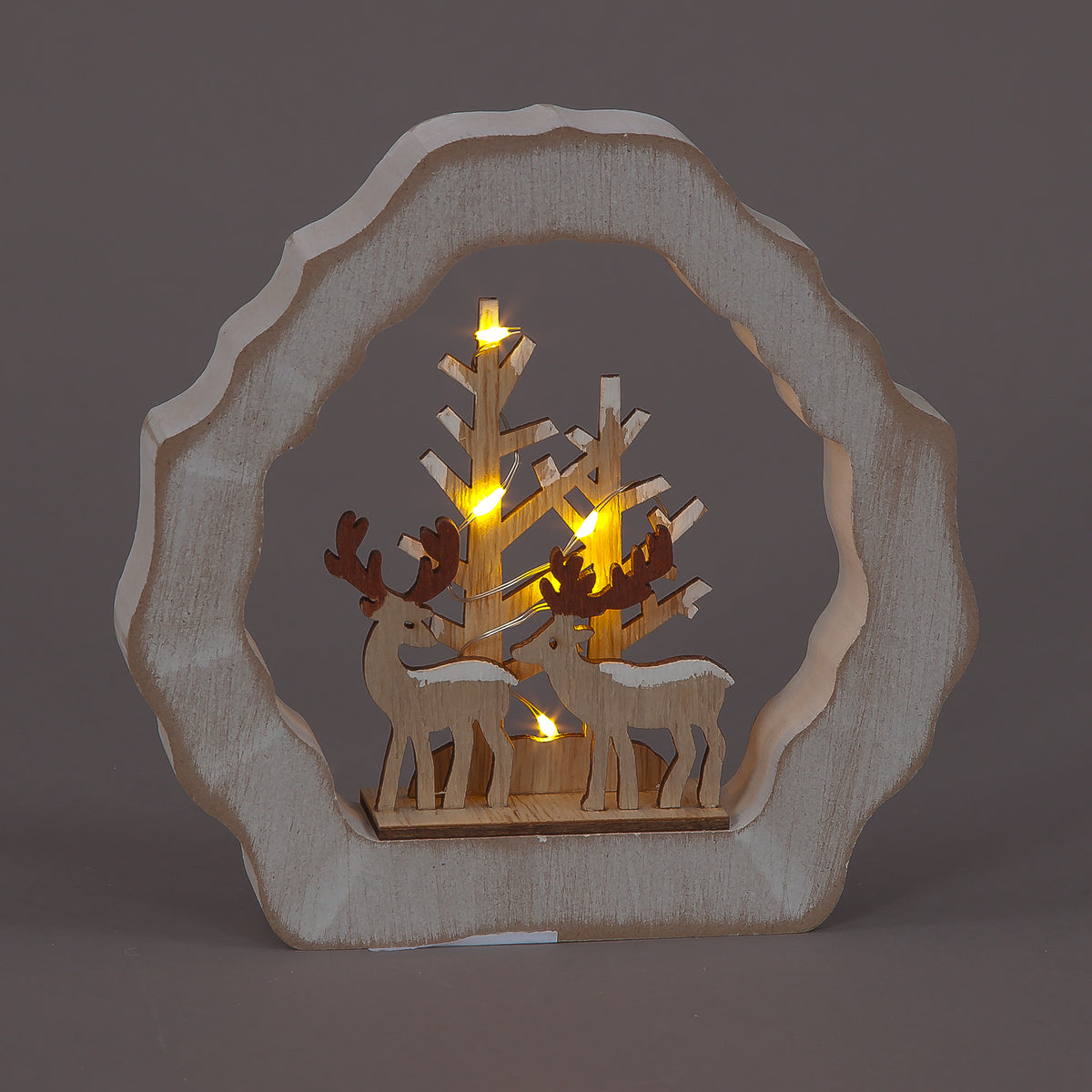 15cm Wooden Tree Decoration Featuring Deer Scene