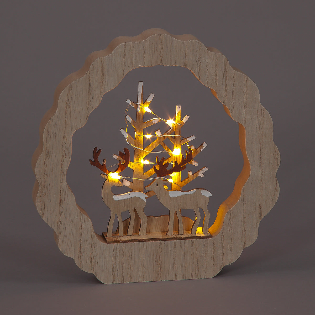 22cm Wooden Tree with Deer Scene