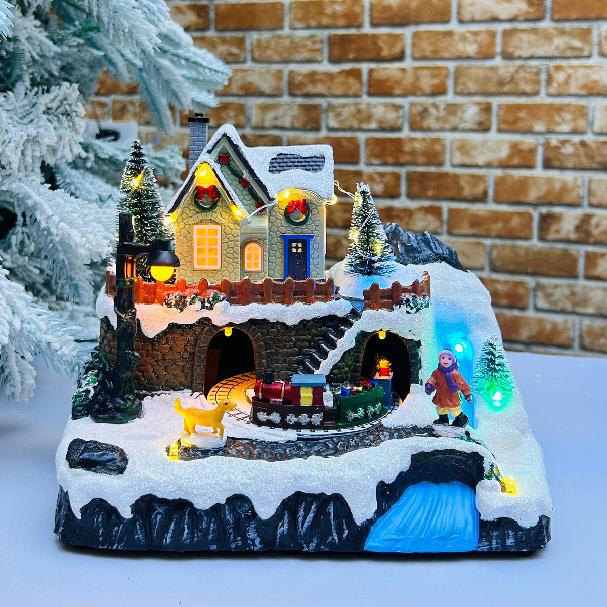 19cm LED Animated Village with Train Display