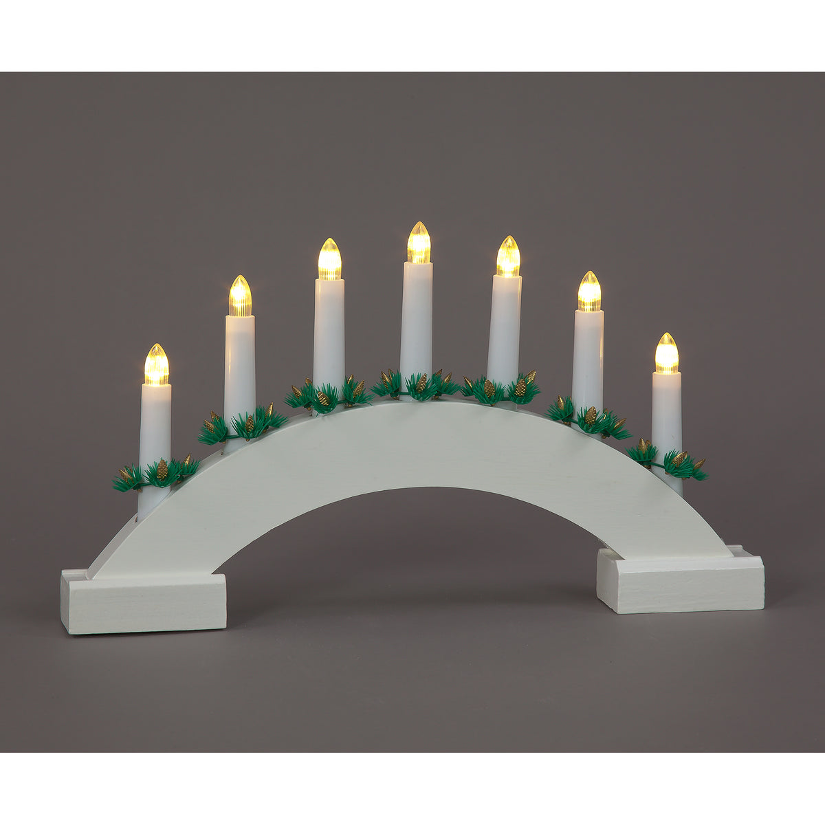 LED White Wooden Candle Arch - Elegant Holiday Accent