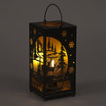 24cm Square Metal Lantern with Winter Scene - Seasonal Charm