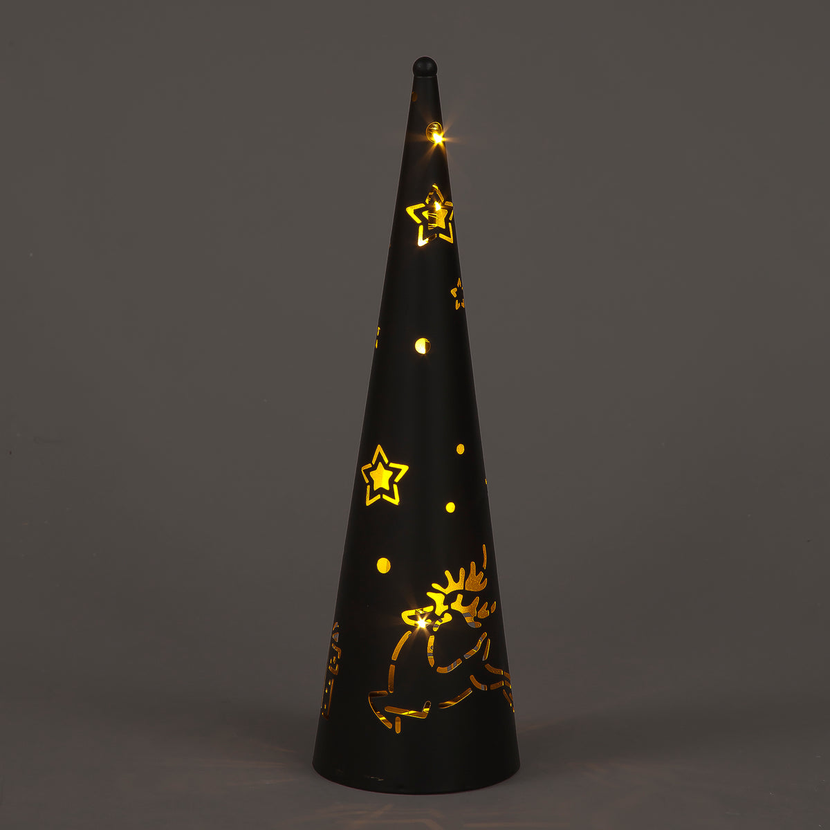 35cm Metal Cone with Christmas Patterns & 20 White LEDs