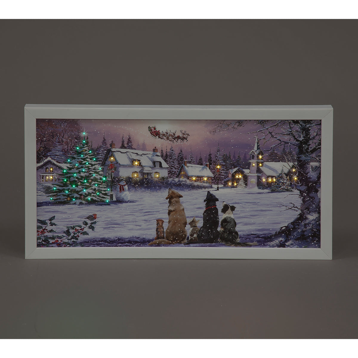 LED Wall Art: Dogs Watching Santa - 40x20cm