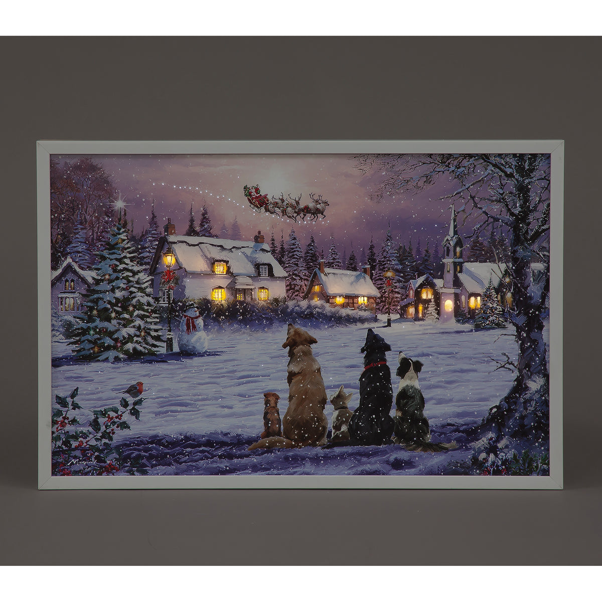 Dogs Watching Santa Wall Art - 40x60cm LED Holiday Scene